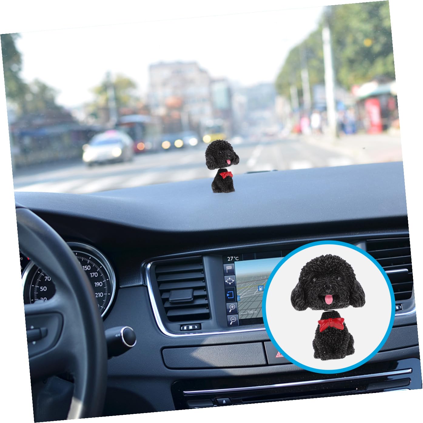 SHINEOFI Figurina in Resina Nera a Forma di Cane Che Annuisce, Cucciolo Che Scuote La Testa, Decorazione per Cruscotto Auto, Barboncino Nano, 1 Pezzo