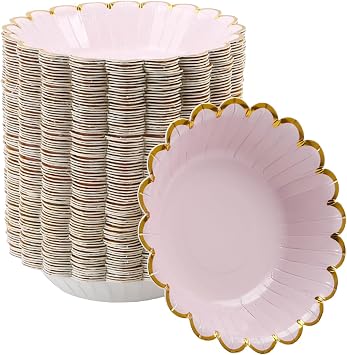 Geeklife 20oz Pink Gold Disposable Paper Bowls with Scalloped Border,30ct