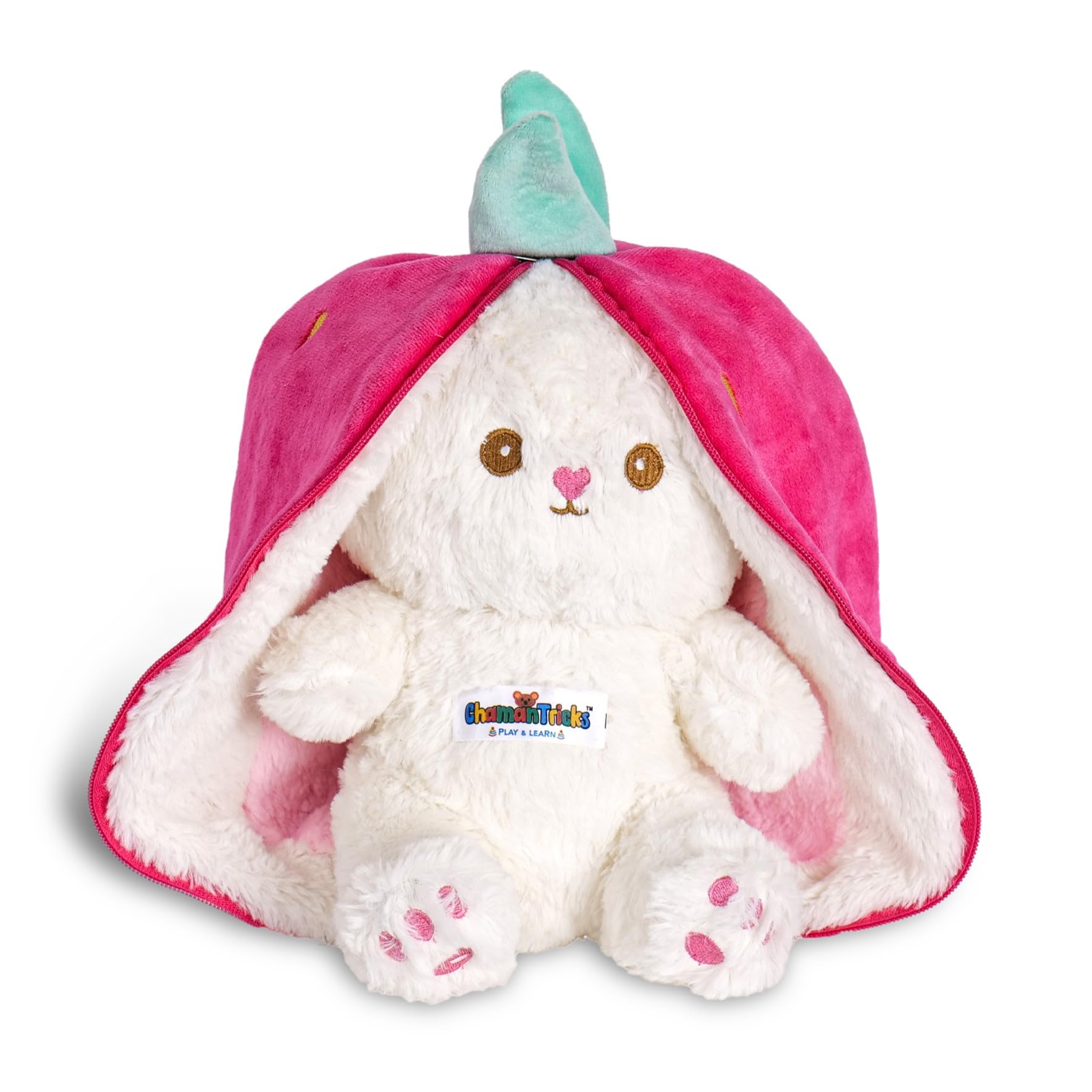 Chamantricks Reversible Bunny Soft Toy - Double-Sided, Non-Toxic, Washable Plush - 32 cm, Perfect for Kids, Boys, and Girls