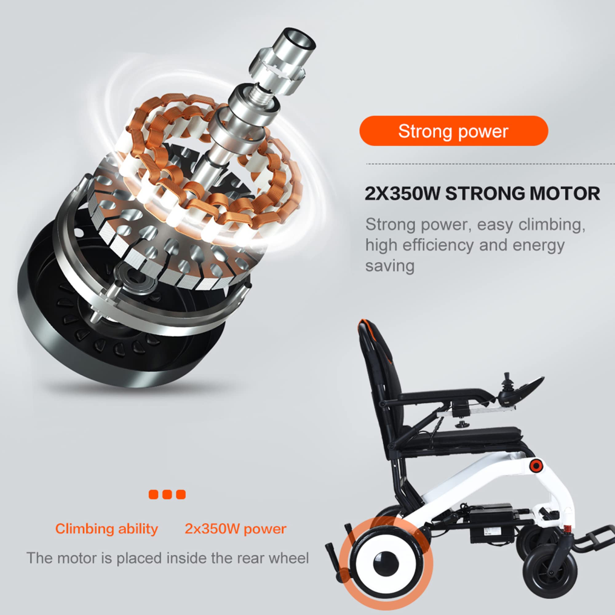Fauteuil Roulant électrique Pliant léger, résistant aux intempéries, Deux Batteries, Deux Moteurs Posi-Traction, Tout Terrain, Fauteuil Roulant électrique à Manipulation Intelligente