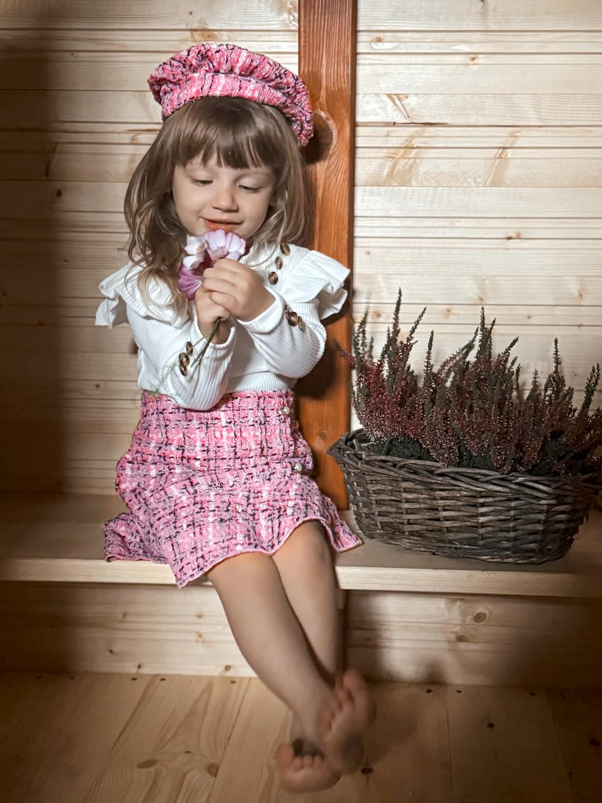 Miipat Baby Mädchen Kleidung Kleinkind Mädchen 3pcs Outfits Set Lange Ärmel Tops mit Mini Röcken Sets Herbst Winter Babybekleidung Mädchen Bekleidungssets mit Hut
