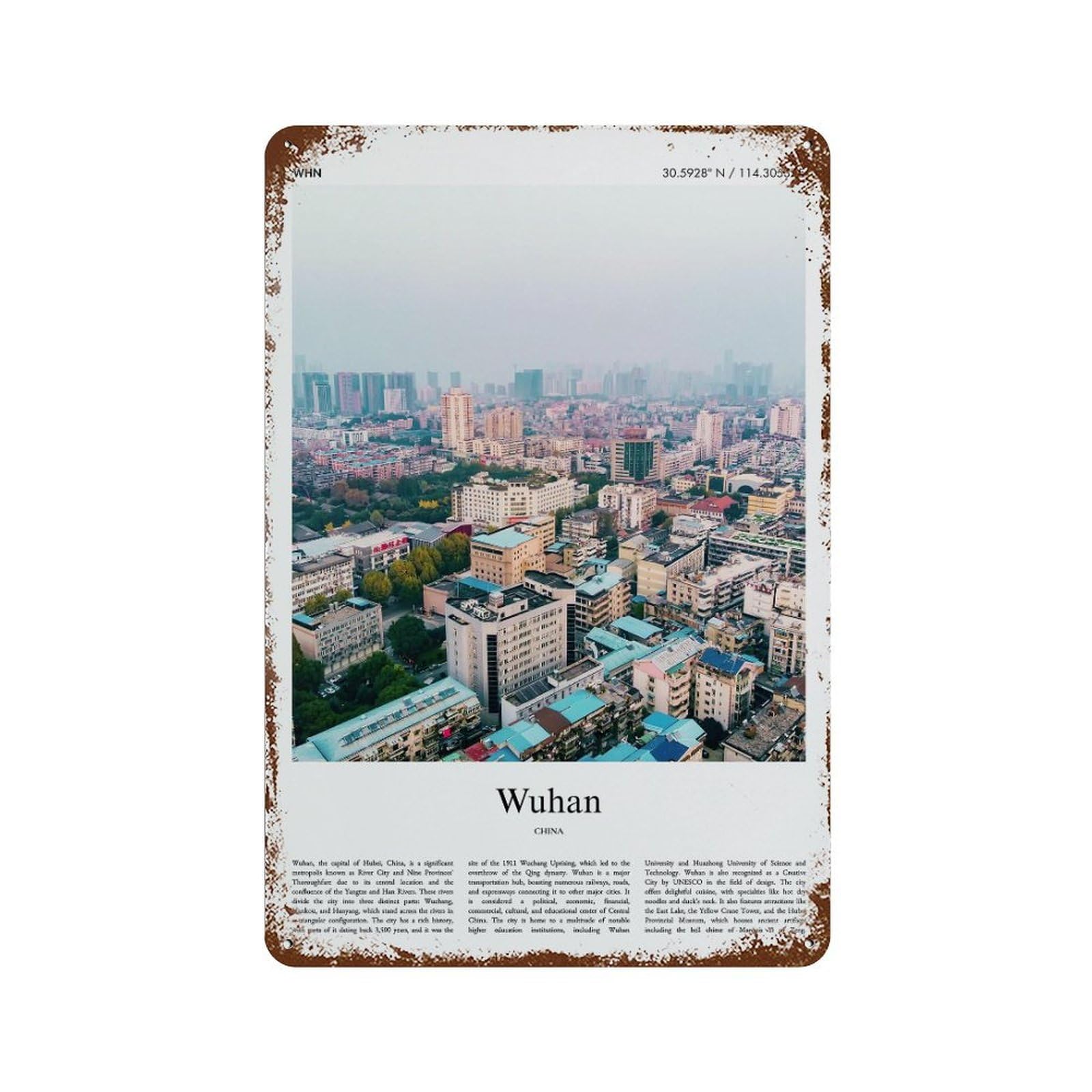 xiaoxiaoshen Wuhan China City Scenery Wall Decor Art Metal Tin Poster Modern Home Decor Art Home Bar Shop Decorations Vintage Sign 30x20cm
