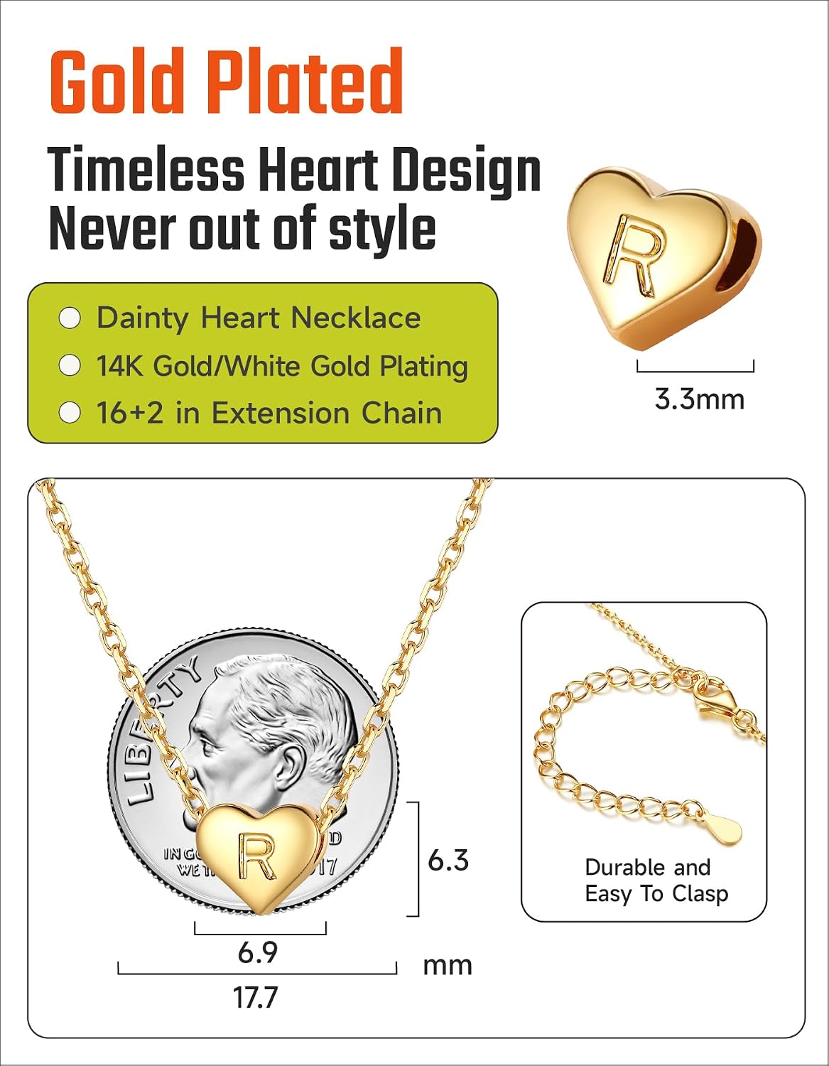 Initial Necklace for Women Tiny Dainty Heart Pendant Necklace Gifts for Women 14K Gold Plated/White Plated Heart Letter A-Z Birthday Jewelry Gifts