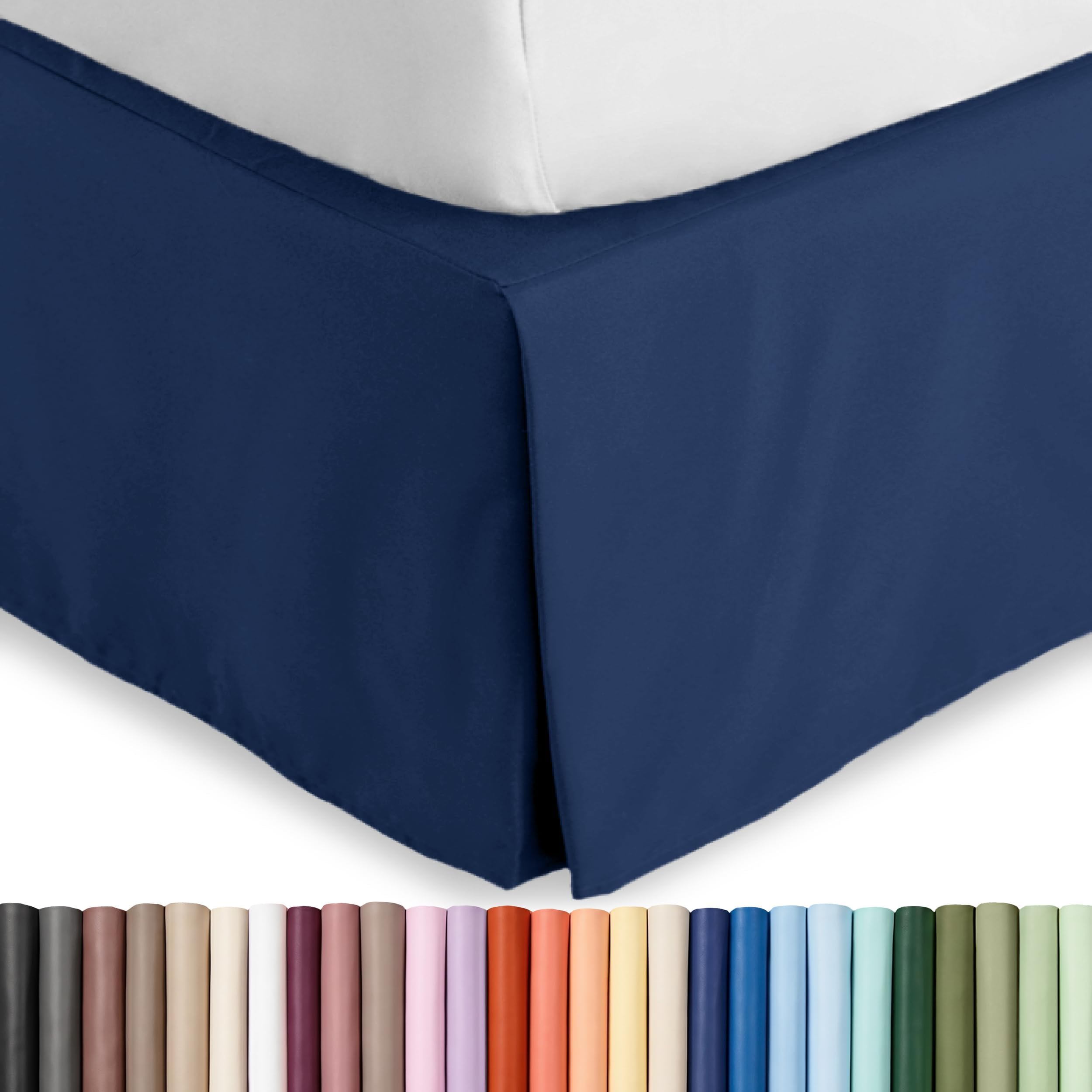 Bare Home Pleated Full Bed Skirt - 15-Inch Tailored Drop Easy Fit - Bed Skirt for Full Beds - Center & Corner Pleats (Full, Dark Blue)