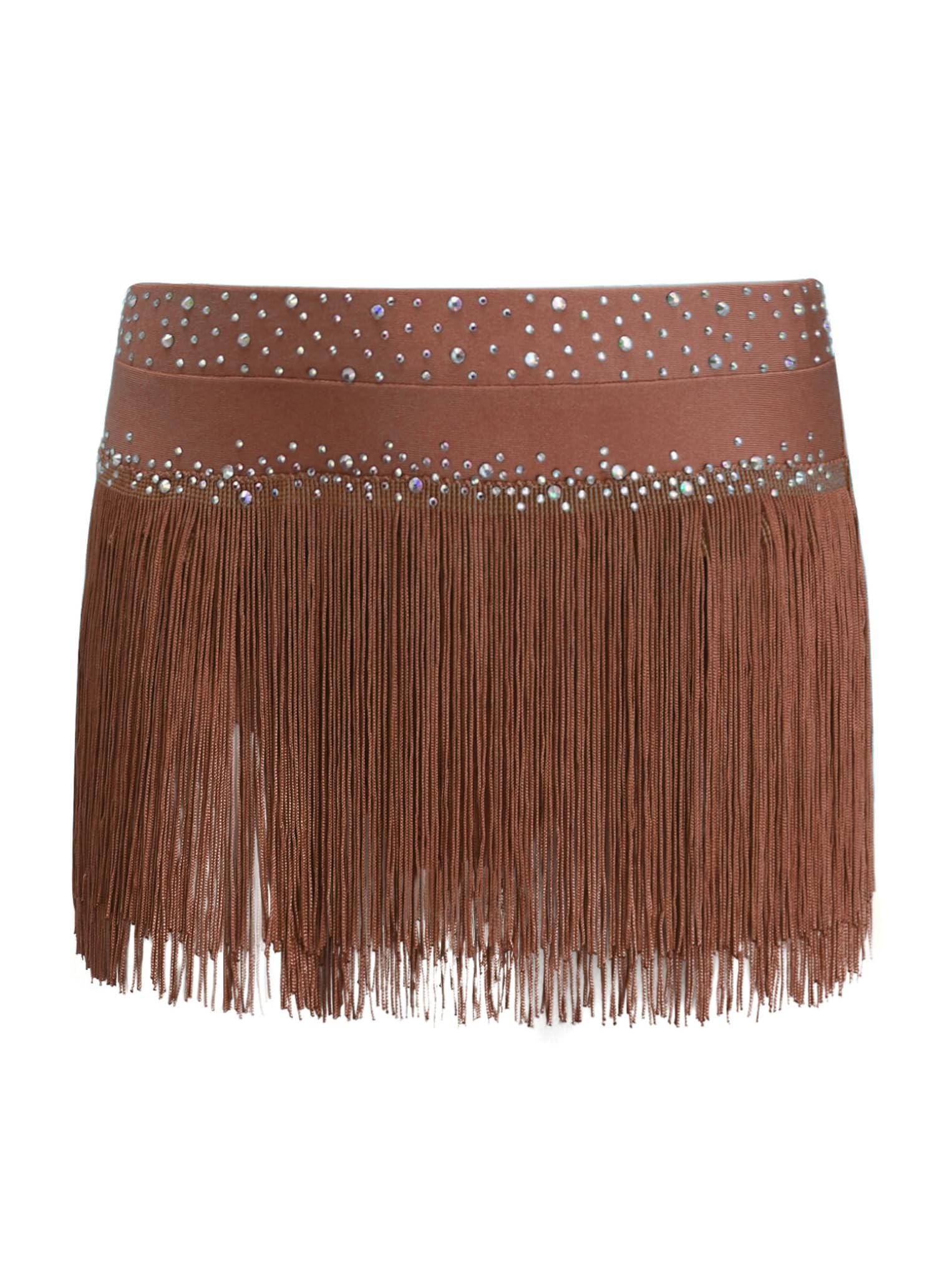 Oyolan Falda De Vientre con Flecos para Niñas Falda Cintura Elástica Mini Capas con Borlas Latinas para Salón De Baile — view 3
