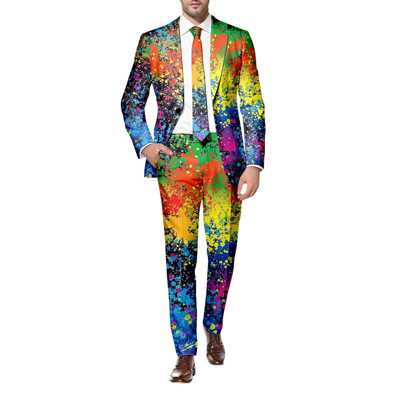 Anzug Herren Lustiger Masken Anzug Prom Suits FaschingskostüMe Mit Bunten Drucken 60Er Jahre Pop Art Style Outfit Party Jacke Und Hose Karneval Mottoparty Mardi Gras KostüM