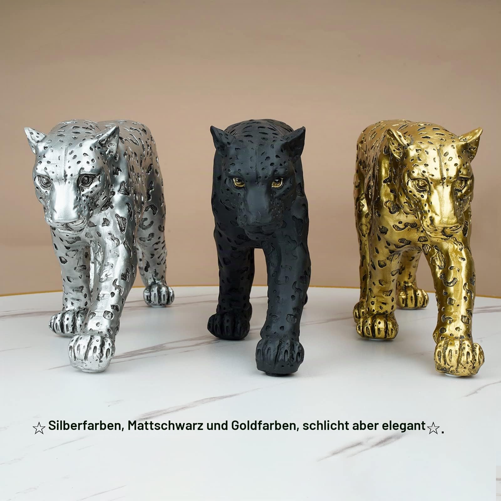 Geparden-Statue, schwarzer Panther, Leopardenfigur aus Harz, Tierskulptur, moderne Wohnkultur, realistische Leoparden-Skulptur, Schreibtischdekoration, 39.4 cm Lx17.5 cm H