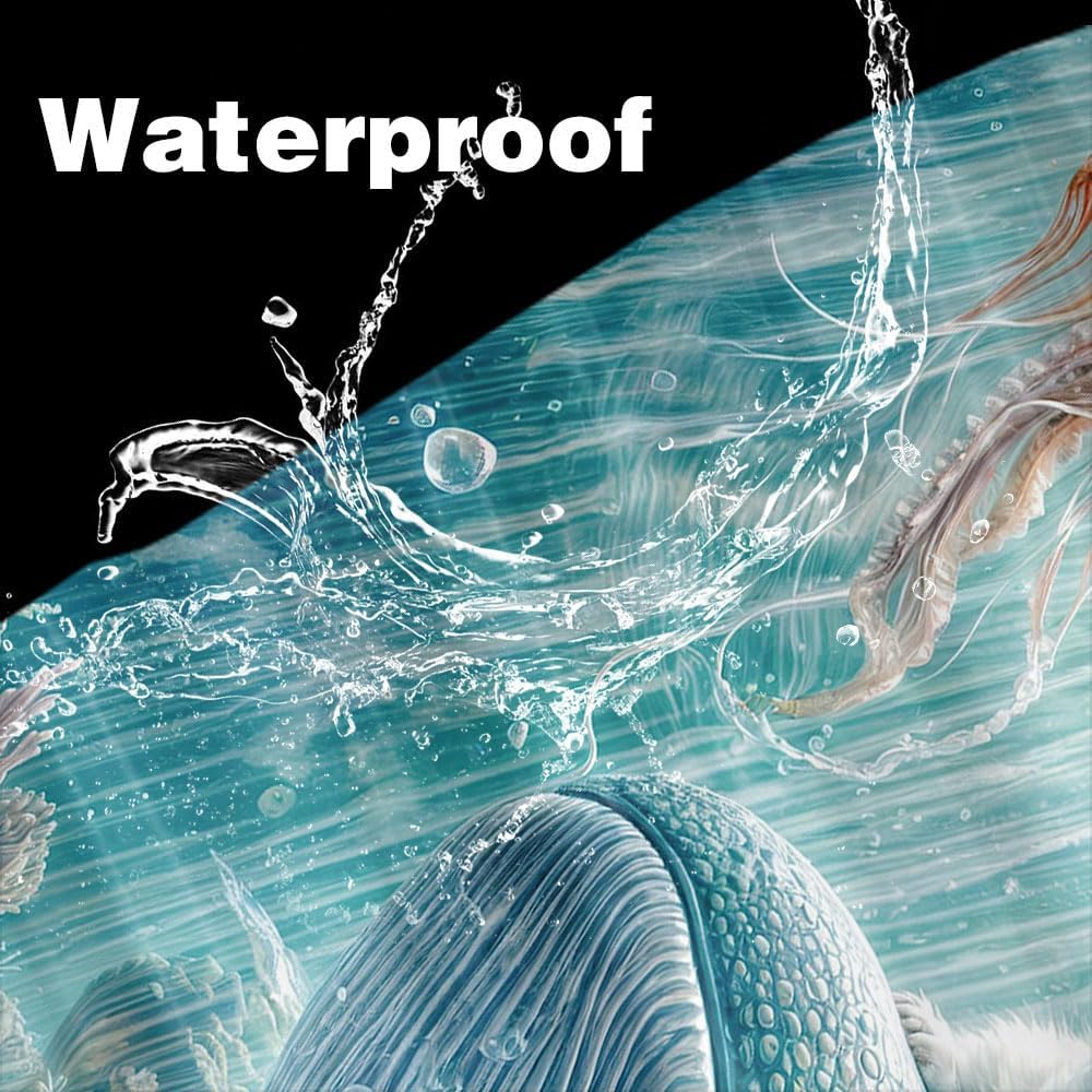 Funny Cat Shower Curtain for Kids, Teal Blue Kitten Riding Shark Underwater Shower Curtains, Ocean Nautical Jellyfish Coastal Starfish Coral Marine Creature Sea Animal Fabric Bath Curtain with Hooks