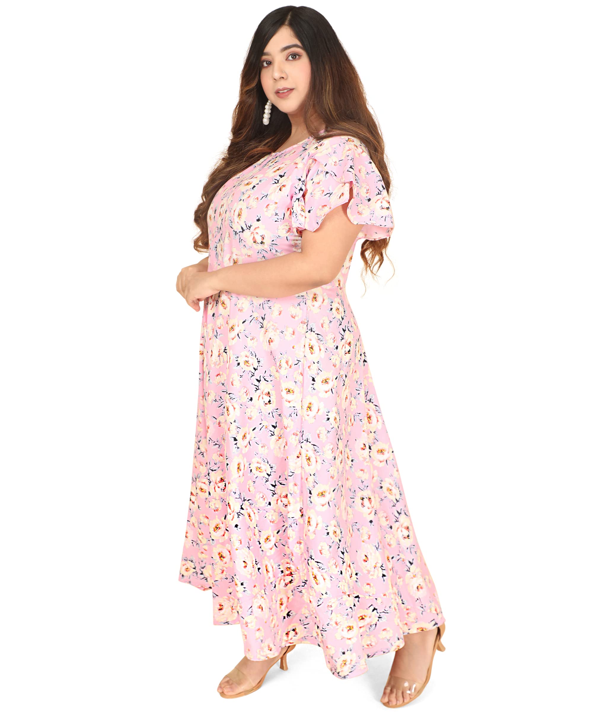 Oomph Women's Western & Fusion Wear Crepe A-Line Maxi Dress - Pink