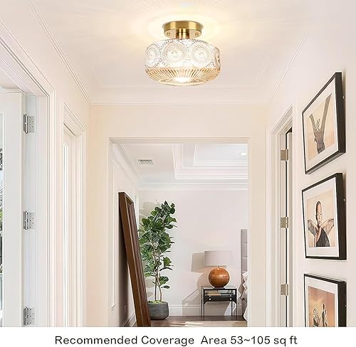 Miniatura 6 de Lámpara de techo semiempotrada, lámpara de techo de vidrio globo, lámpara de pasillo pequeño vintage, accesorio de iluminación de vidrio ámbar para