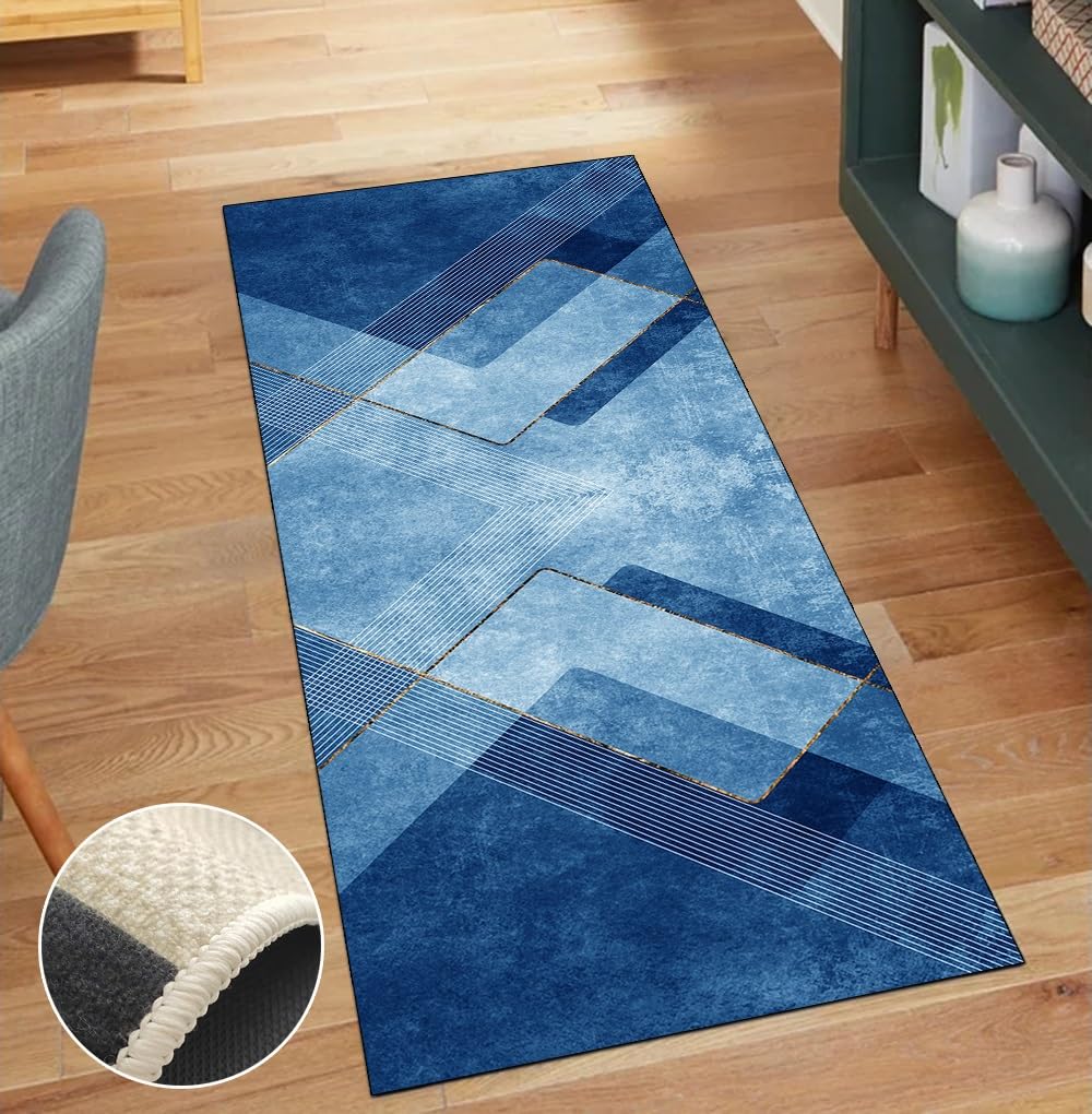Alfombras de pasillo para cocina y pasillos en color azul lavable de 120x120 cm