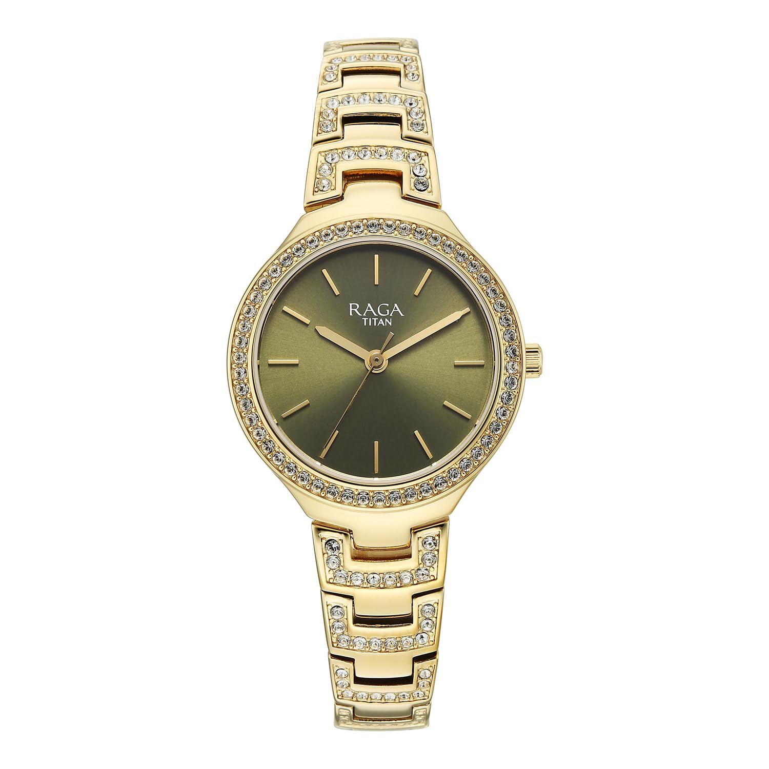Titan Raga Spotlight with Quartz Analog Green Dial Gold Brass Strap Watch for Women - 95428YM01-image-39