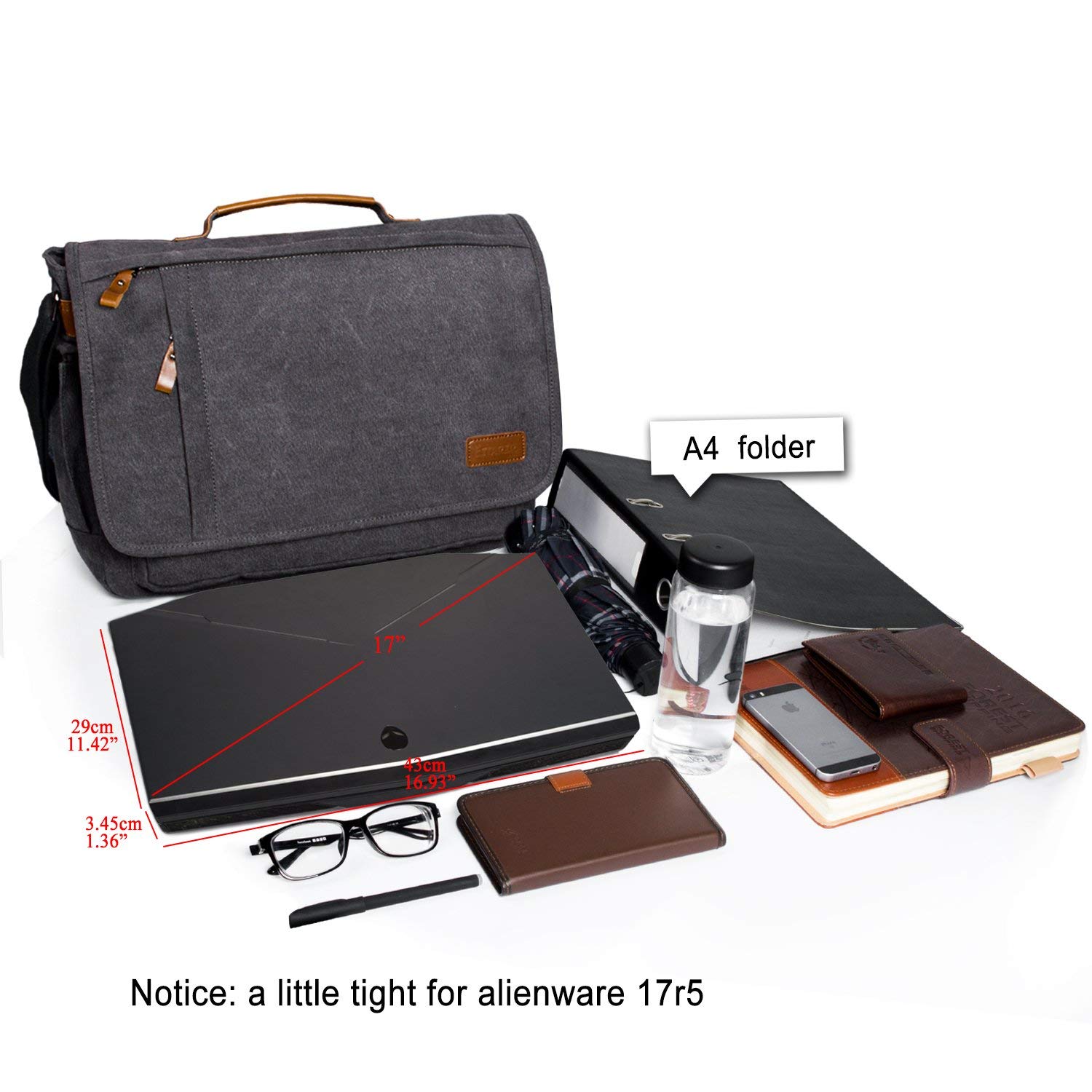 ESTARER Borsa di Tela Spalla 17/17,3 Pollici per Notebook Custodia per Il Lavoro Normale Grigio