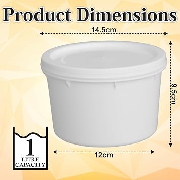 JMS we create smile 6 Pack x 1 Litre White Round Food Storage Tubs with Lids | Plastic Containers for Rice, Ice Cream, Pasta, Meal Prep, Leftovers, Freezer Storage & Everyday Kitchen Essentials