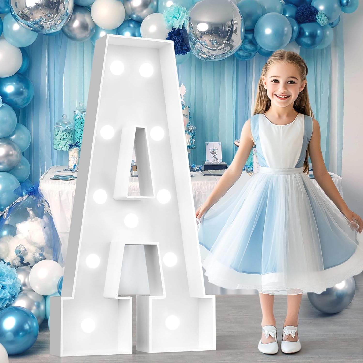 Ledido 4FT Marquee Light Up Letters, Cool White Light Up Letters Large Marquee Letters for Party Decorations, Mosaic Letters for Balloons, Wedding Birthday Graduation Decor Letter A