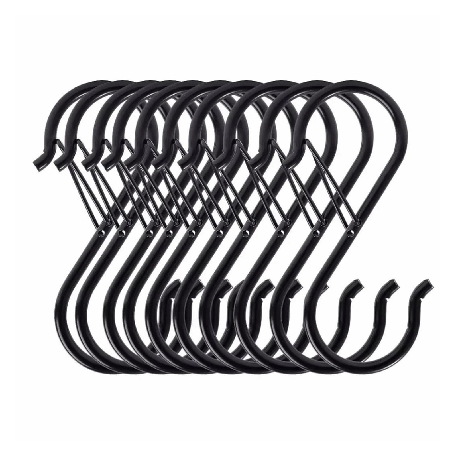 10 ganchos en forma de S de acero inoxidable con cierre resistente al viento, ganchos para potes resistentes (negro)