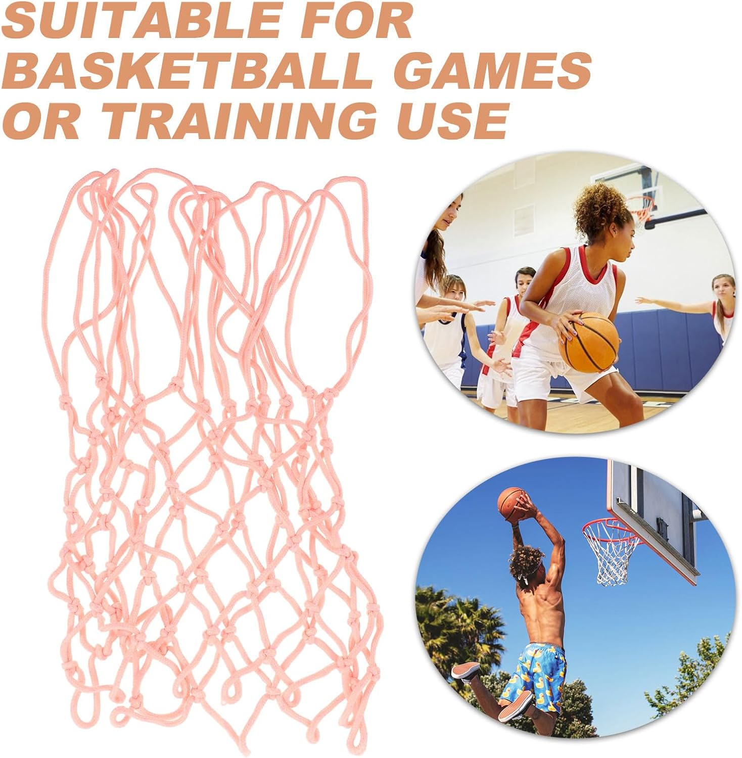 Luminous Basketball Net for Basketball Hoop Frame Rose Glow-in-The-Dark Replacement Mesh for Outdoor and Indoor Court Use