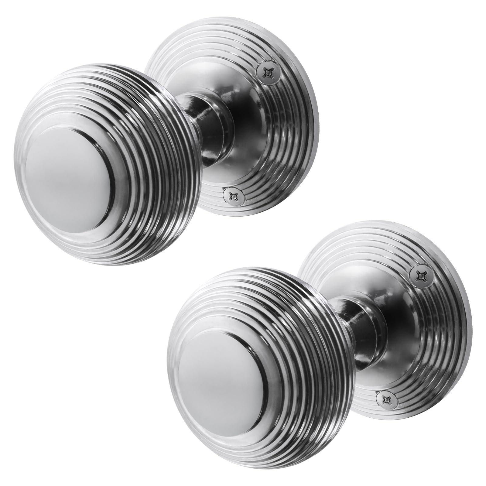 EAI Beehive Door Knobs Polished Chrome | 1 Pair of Reeded Mortice Knobs (55mm) for Internal Doors