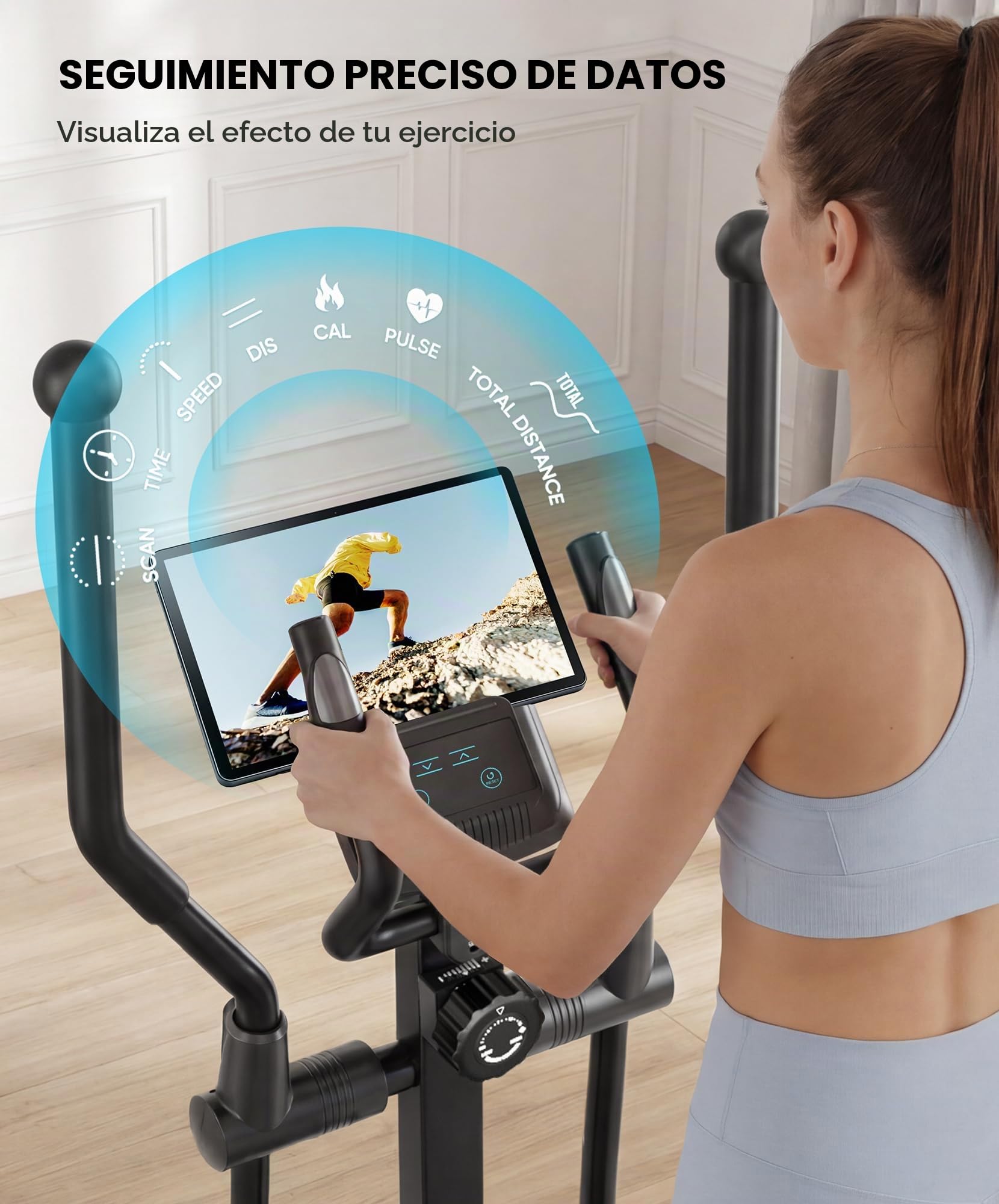 THERUN Bicicleta Elíptica para Casa Silenciosa, Resistencia Magnética de 16 Niveles, Soporta hasta 120 kg, Monitor LCD, Máquina de Cardio para Entrenamiento de Cuerpo Completo
