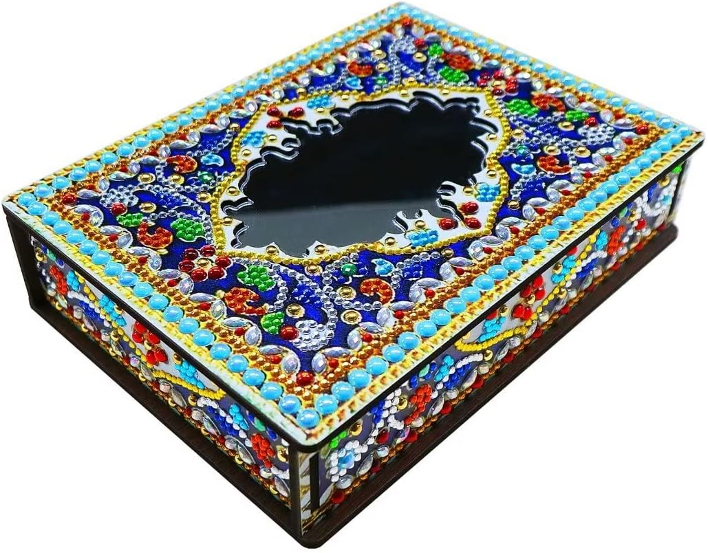 HSTONY DIY Diamond Art Decorative Box with Mirror Kit Diamond Painting Wooden Boxes Jewelry Storage Box for Girl Dresser Desktop Decor