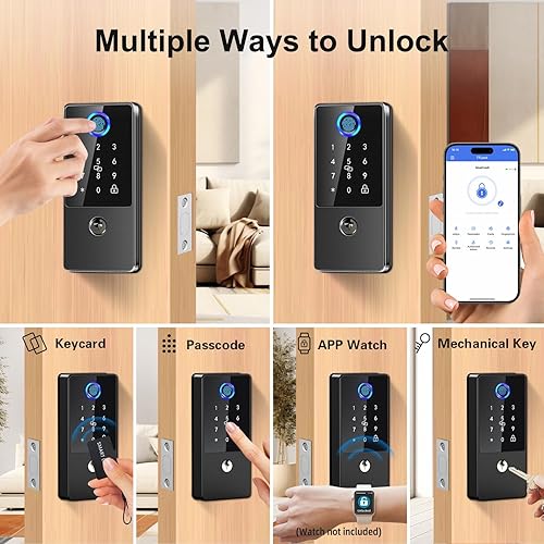 Miniatura 7 de Cerradura inteligente, cerradura de puerta de entrada sin llave, cerradura inteligente de huellas dactilares, cerraduras inteligentes digitales para