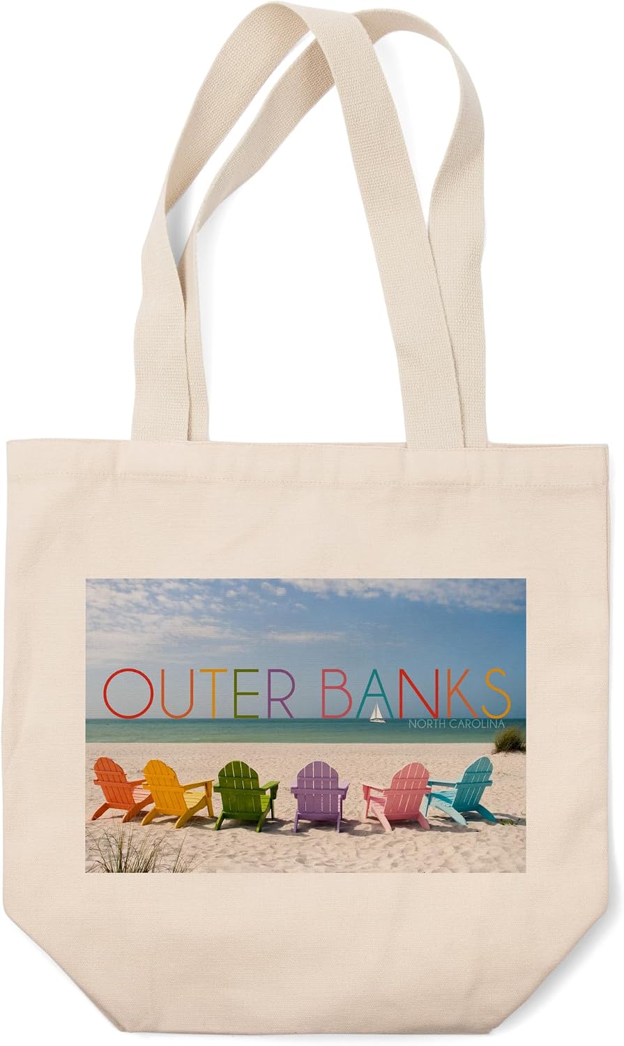 Lantern Press Outer Banks, North Carolina, Photography, Colorful Chairs (100% Cotton Canvas Reusable Tote Bag)