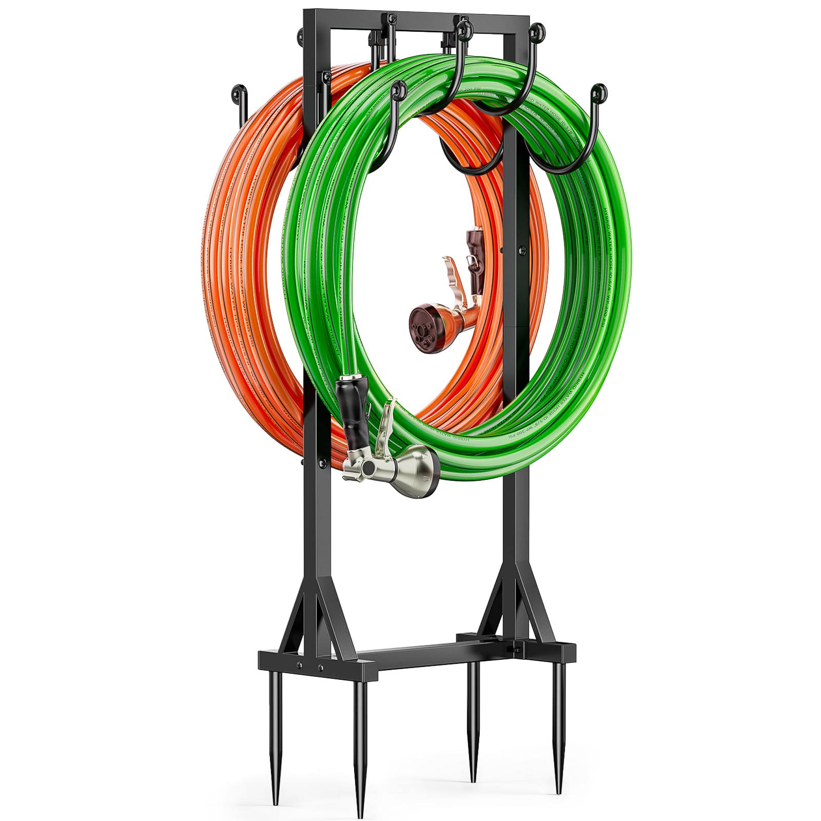 Bomclap Supporto per tubo da giardino, 116 cm, supporto per tubo a doppia faccia, autoportante per giardino, supporto per tubo dell'acqua in metallo rimovibile con ganci, heavy duty, supporto stabile