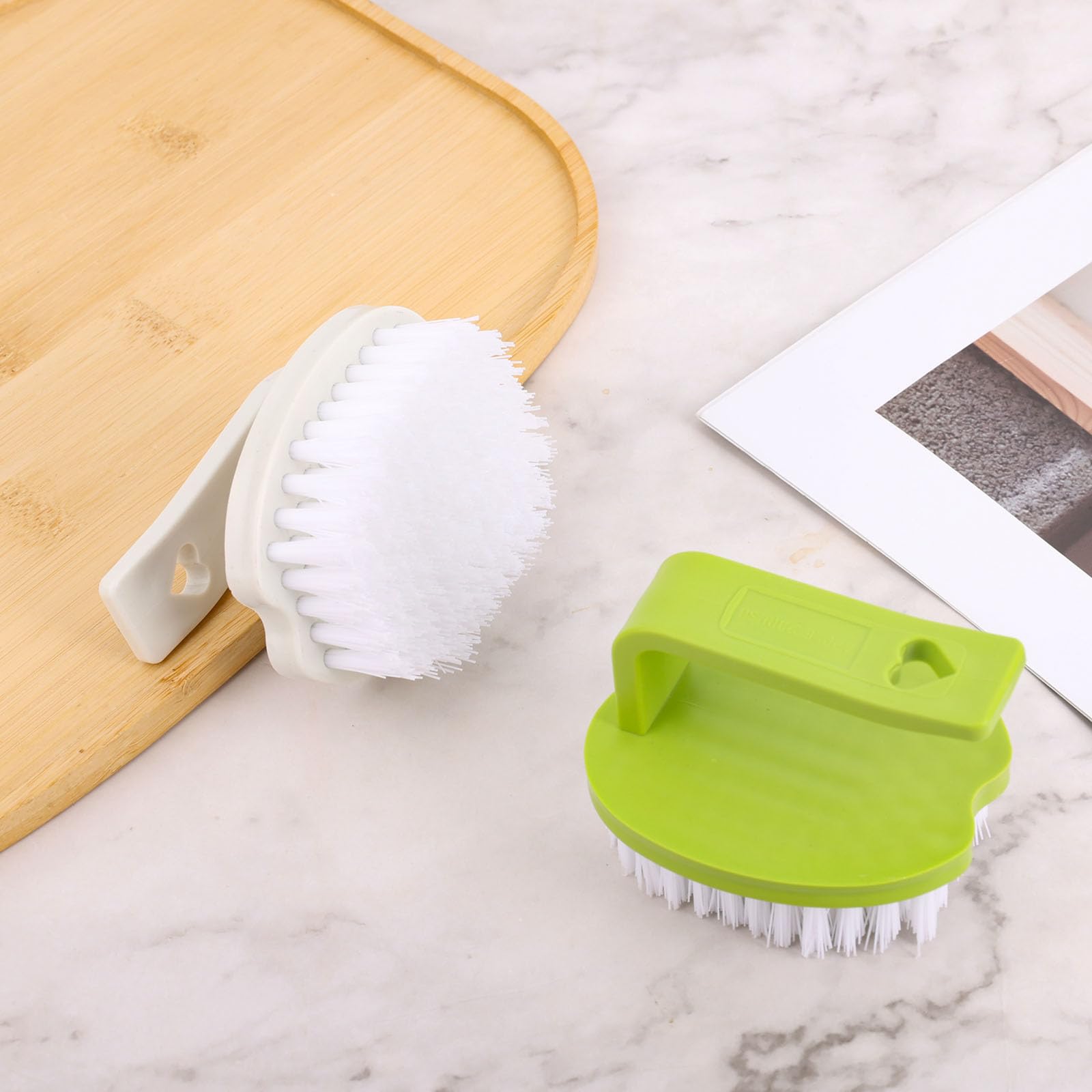 Brosse Légumes 2pcs 8x7x6,5cm PP Poils Rigides Manche Fruits Pommes Terre Carottes Blanc Vert