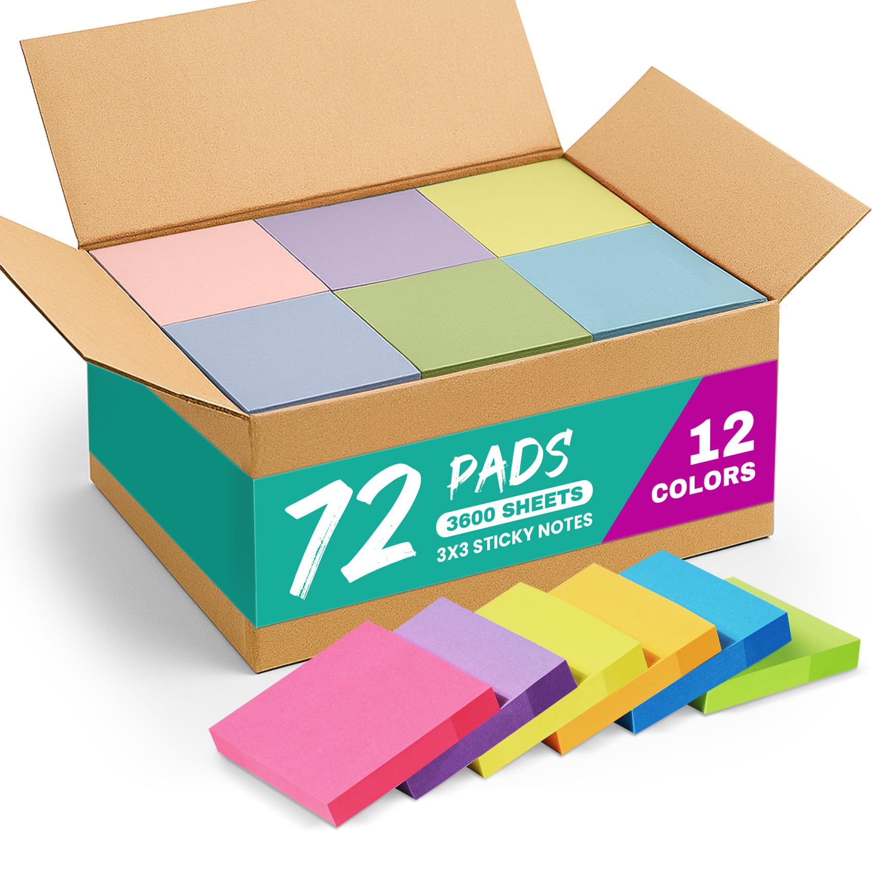 Taja Bright Sticky Notes 3x3 Inches (72 Pads, 3600 Sheets) | Bulk Pack for Office & Study Organization - main product image