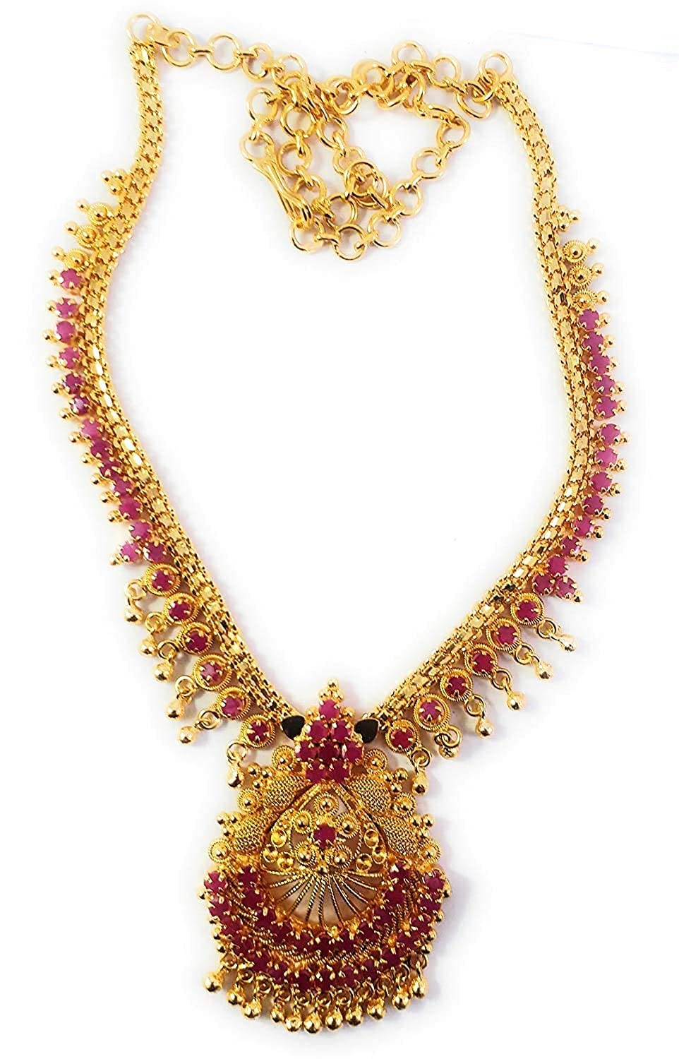 CUTE GOLDOne Gram Micro Gold Plated Traditional Trendy South Indian Fashion Jewellery Stylish Ruby Emrald Stone Necklace for Women & Girls