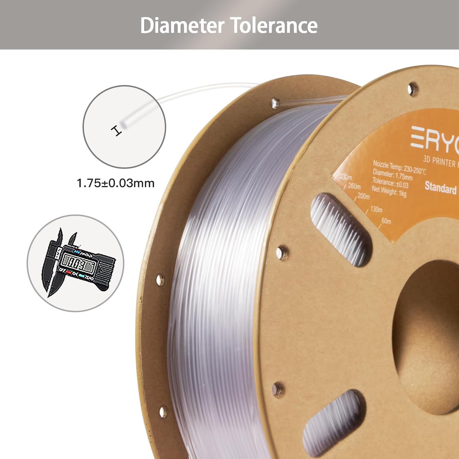ERYONE PETG Filament 1.75mm +/- 0.03mm, Clear Transparent PETG 3D Printing Filament, High Speed 30-500mm/s, 1kg (2.2LBS) / Spool, Transparent
