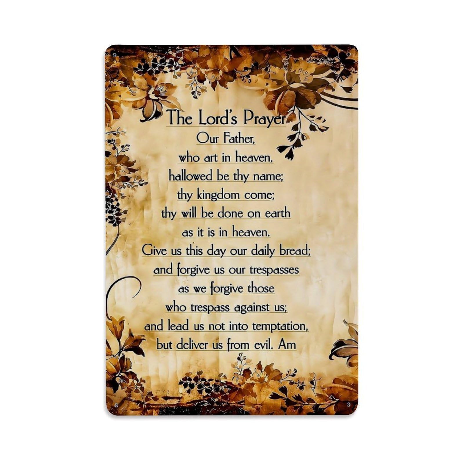 The Lords Prayer Floral Design Retro Metal Tin Sign, Vintage Metal Poster for home, Gaming Room, Studio Workshop,Bar,Garage Wall Art Decor 8x12 Inch