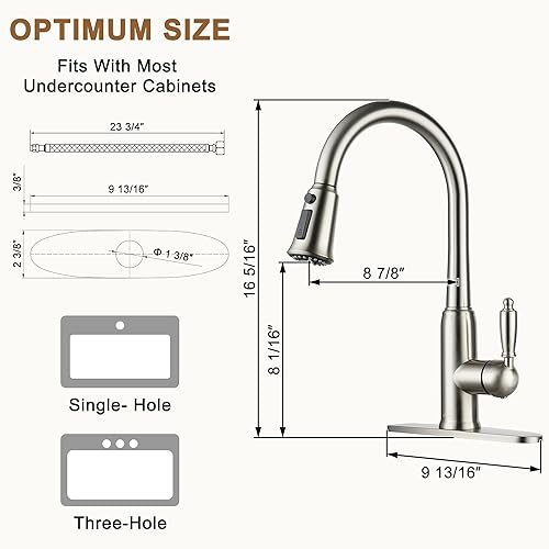 Miniatura 7 de CASAINC Grifo de cocina de níquel cepillado con rociador extraíble, rociador de 3 modos con modo de pausa de 1.8 gpm, grifo de cocina táctil para