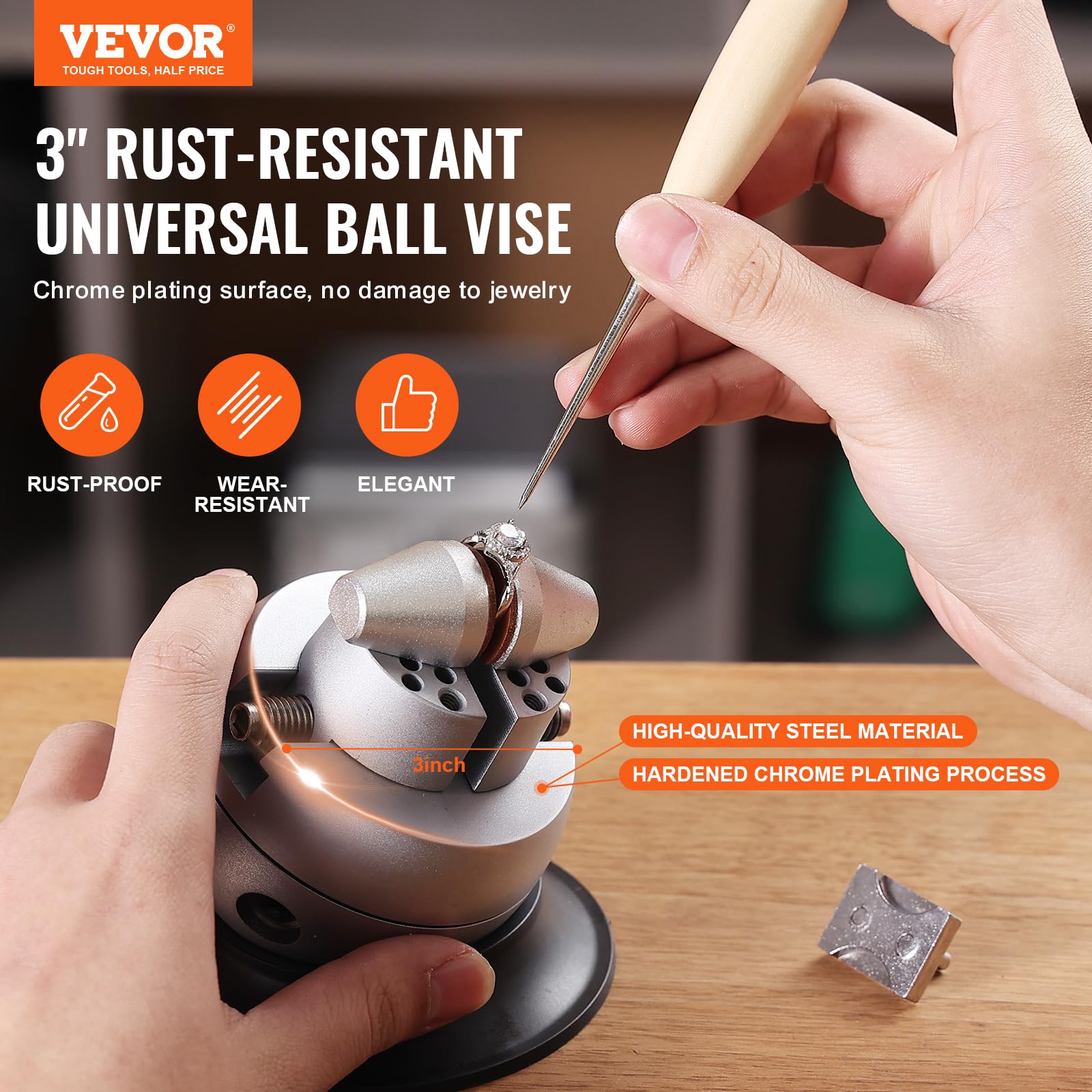 VEVOR Morsa a Sfera, Strumento Impostazione dell'Incisione da 3", Morsa Incisione a Rotazione 360°, Blocco Standard da 70 Pz, Strumenti di Blocco d'Incisione dei Gioielli per Lavorazione dei Gioielli