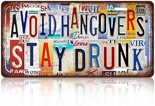 Vintage License Plate Wall Decor Avoid Hangovers Stay Drunk Metal Tin Sign For Bar Home 12 x 6 Inches