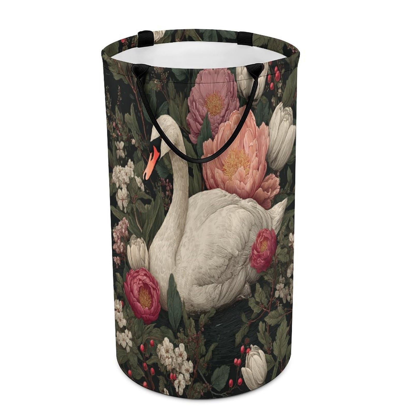 LUYYSKY Rustic Realistic Elegant Swan Collapsible Dirty Clothes Basket, Antique Oil Painting William Morris Flowers Animal Swan Portable Clothes Storage Basket