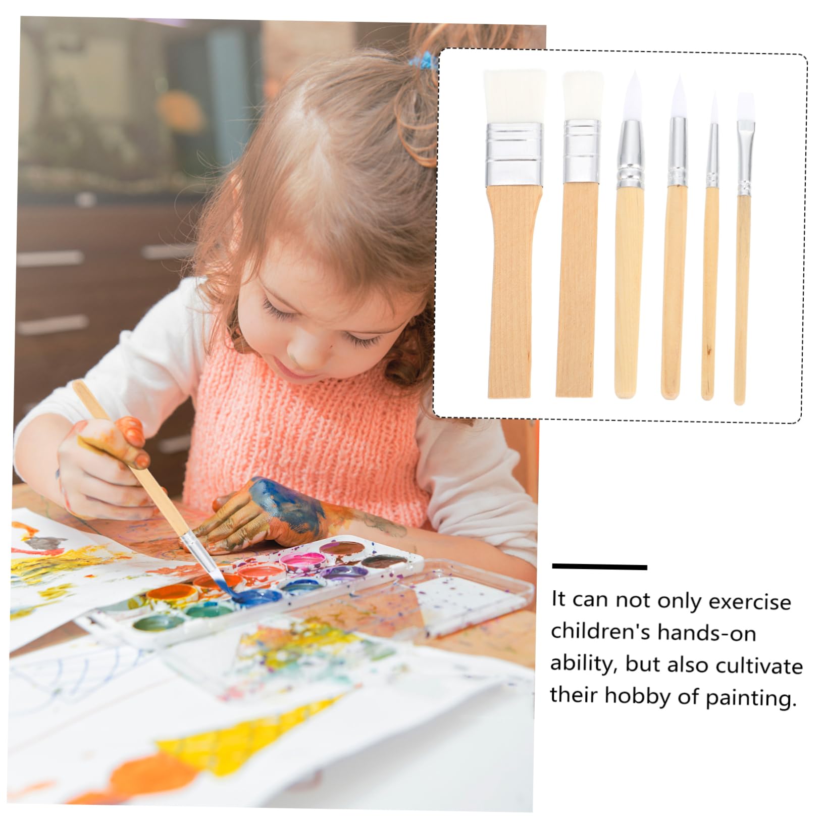 6pièces Fournitures De Peinture De Pinceaux Aquarelle Courte Outils De Dessin pour Garçon Fille Et Artistes
