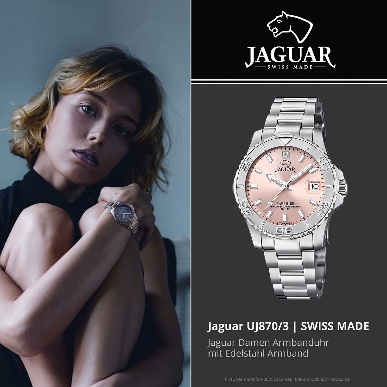 JAGUAR Orologio Modello J870/3 della Collezione Woman, Cassa da 34 mm, Rosa con Cinturino in Acciaio per Donna JAGUAR Orologio Modello J870/3 della Collezione Woman, Cassa da 34 mm, Rosa con Cinturino in Acciaio per Donna
