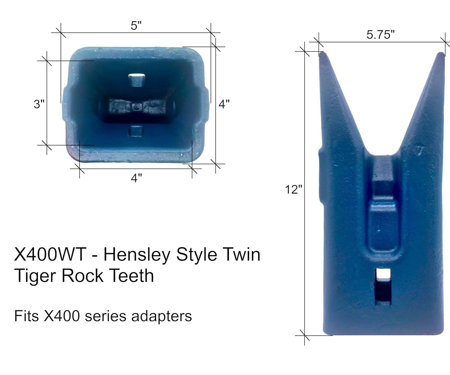 Hensley Style Parabolic Twin Tiger Rock Tooth - 400 Series - X400WT (Tooth with HD Pin P400HD)