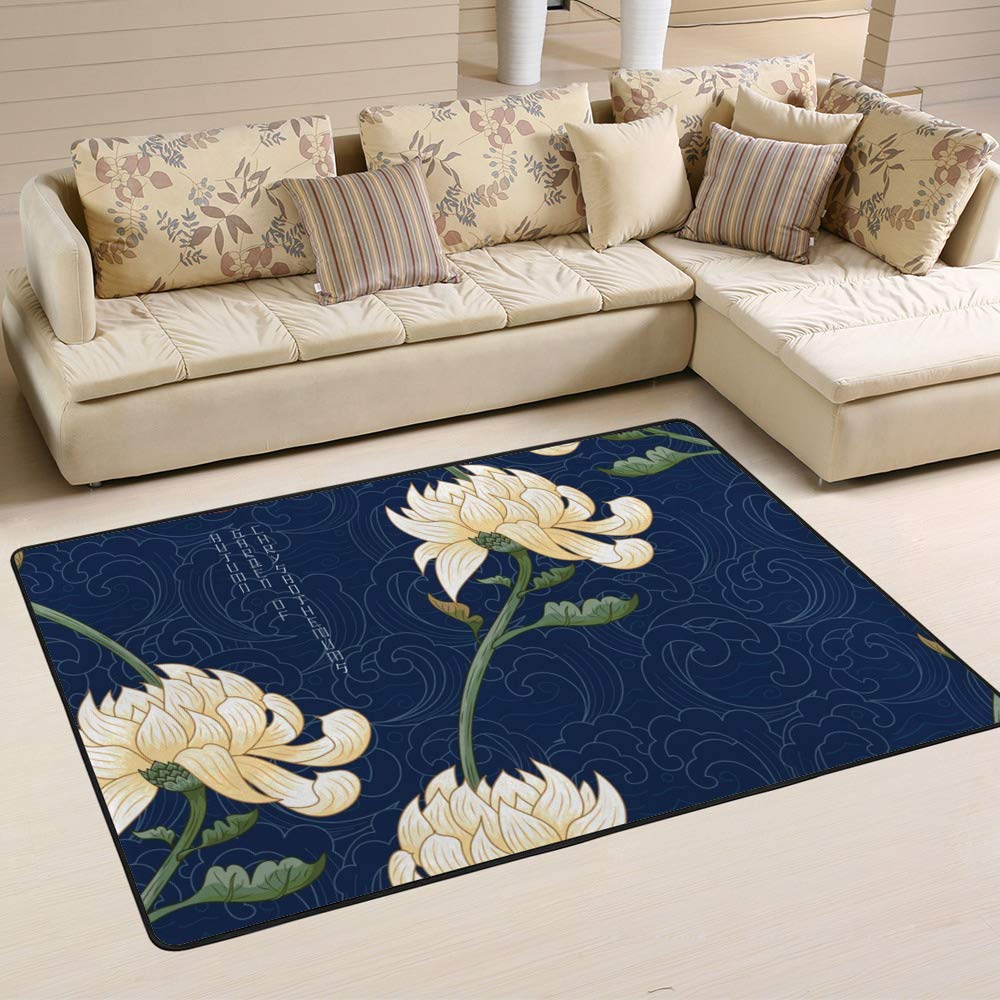 Tapis bleu foncé Ruchen 80x58 inch style oriental traditionnel pour salon