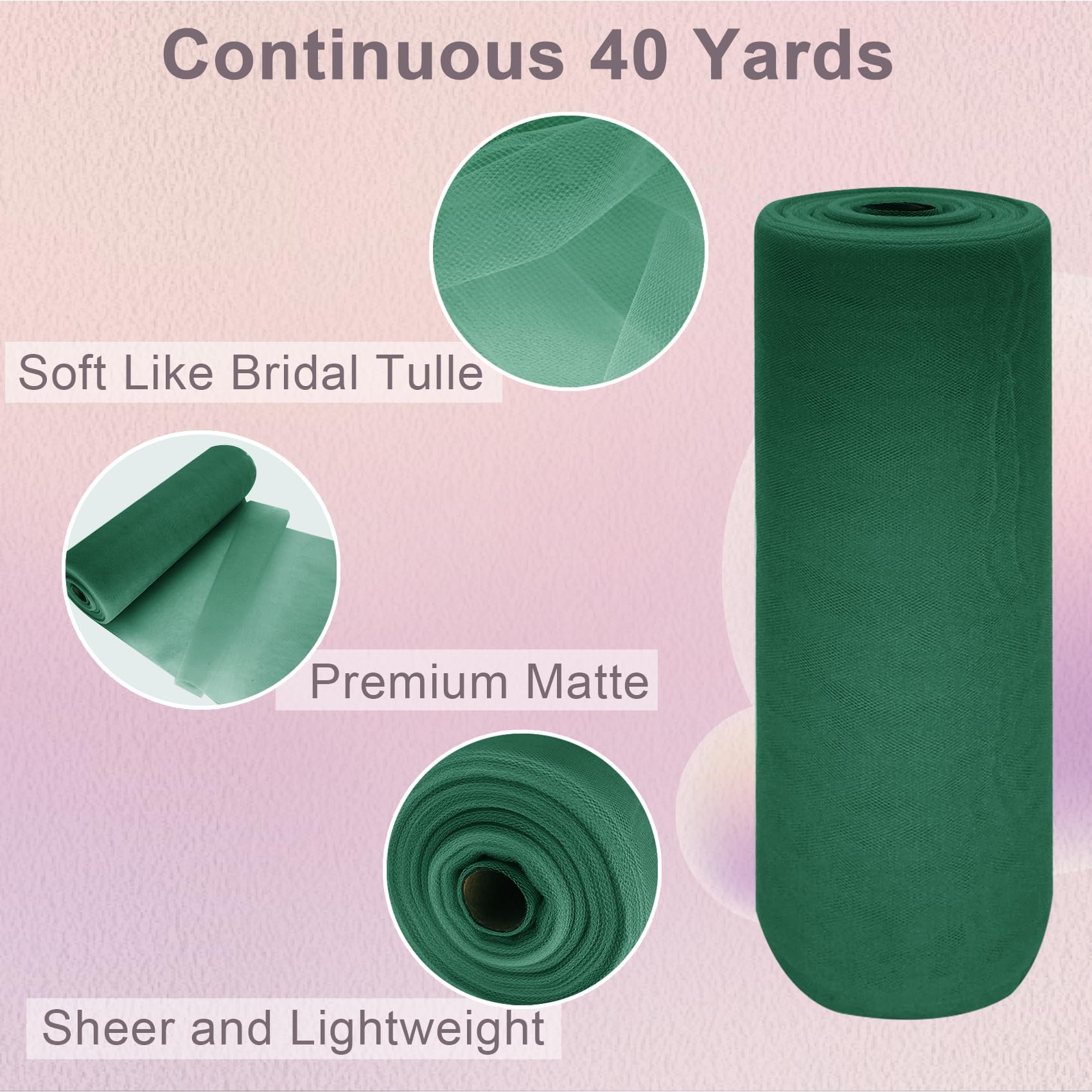Hunter Green - Rollo de tela de tul con perno (54 pulgadas por 40 yardas), decoración grande de tul para boda, fiesta, falda tutú, camino de mesa, envoltura de regalos, despedida de soltera, suave y