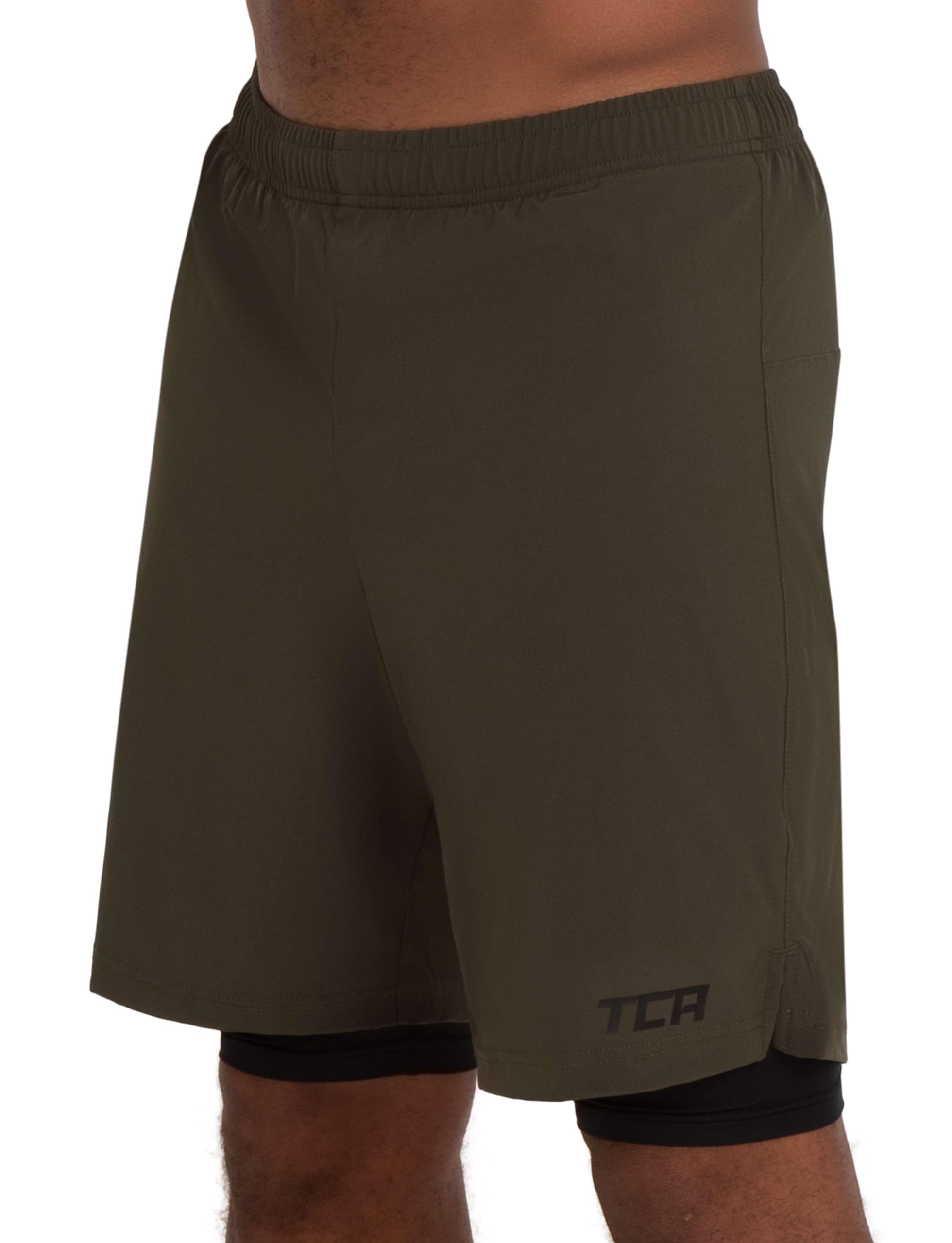 TCA Ultra Sporthose Herren kurz 2 in 1 mit Tasche - Kurze Sport Shorts Trainingshose mit Taschen - Laufhose mit Kompressions Innenhose und Reißverschluss Handytasche