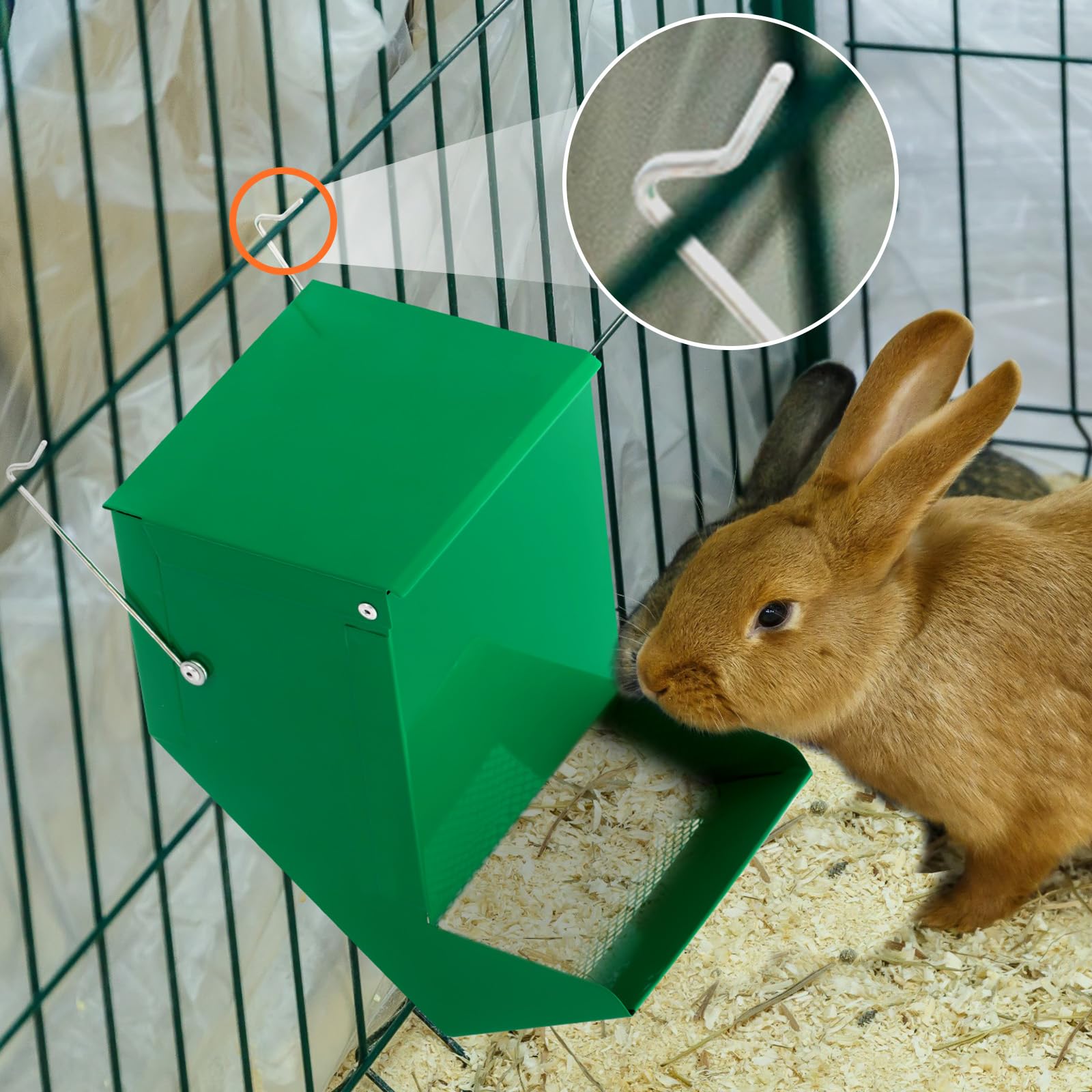 Maxcheck Kaninchen-Futterspender für Käfige, Kleintierfutterspender mit Deckel, Metall, Kaninchen-Futterspender für Meerschweinchen, 11,9 cm, Grün, 4 Stück