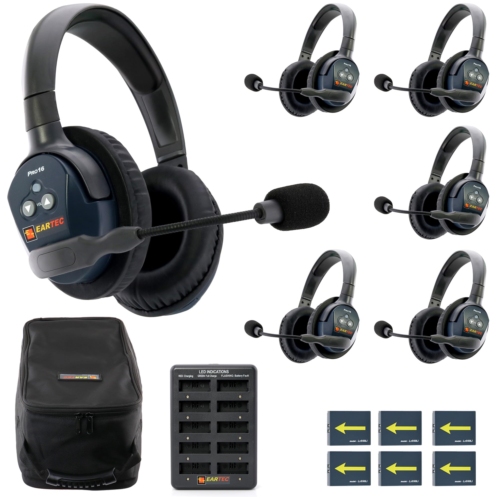 EARTEC Ultralite PRO16 Wireless Intercom Headset System for 6 Users – Long Range 1/2 Mile, Hands-Free Full Duplex, 10-Hour Battery, Dual Ear, Expandable to 16 – U.S. Company Since 1961
