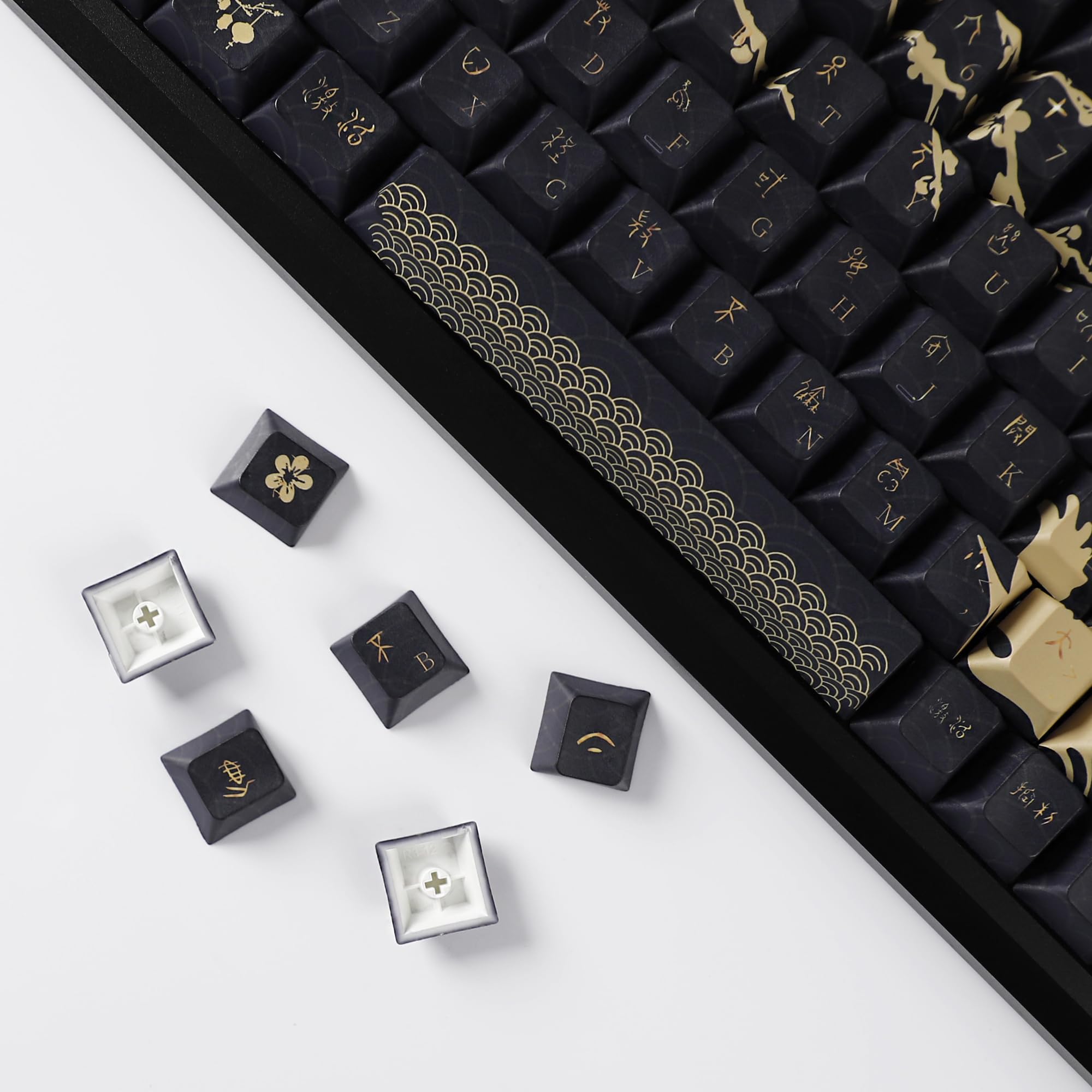 Amazon | YMDK 夜明けテーマ キーキャップ ブラック ゴールド PBT 染料