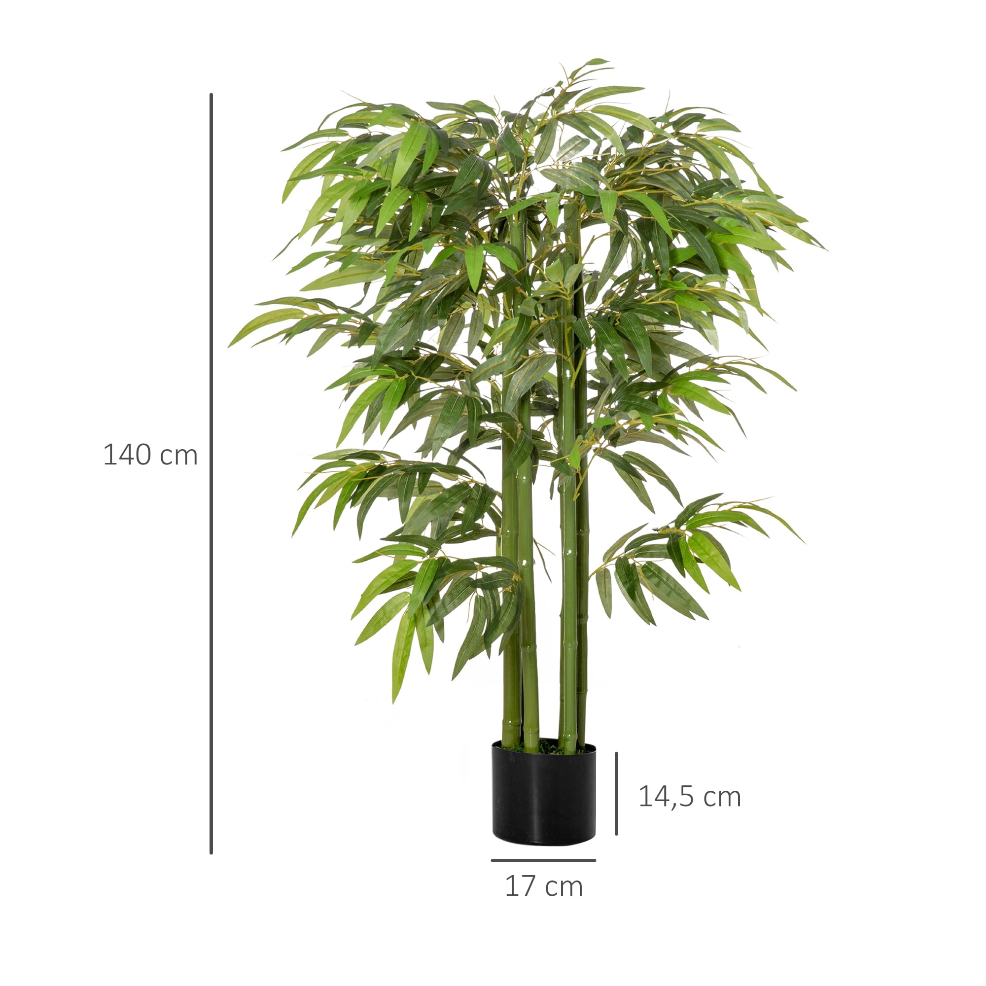 HOMCOM Plante Artificielle Bambou Arbre Artificiel avec Pot 140 cm Vert | Fausse Plante, Décoration Maison, Bureau, Salon, Chambre