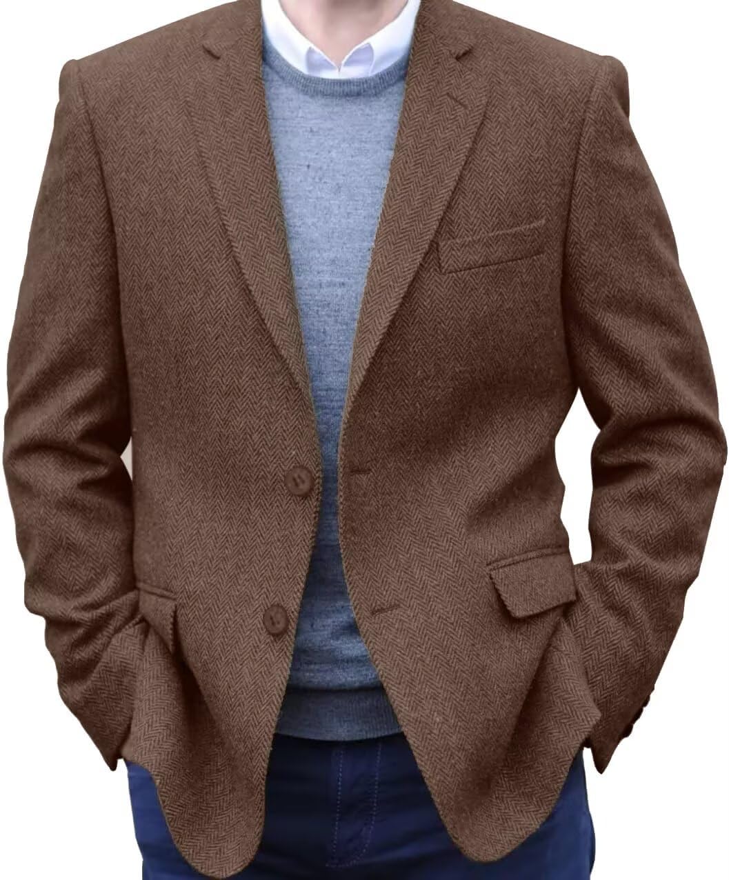 Men's Tweed Blazer Jacket 2 Button Lightweight Herringbone Casual Sport Coat Wedding Groomsmen Prom Jackets