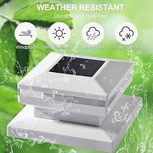Miniatura 7 de Dynaming Paquete de 8 luces solares para postes, luces decorativas para exteriores, tapas de carcasa blanca alimentada por energía solar
