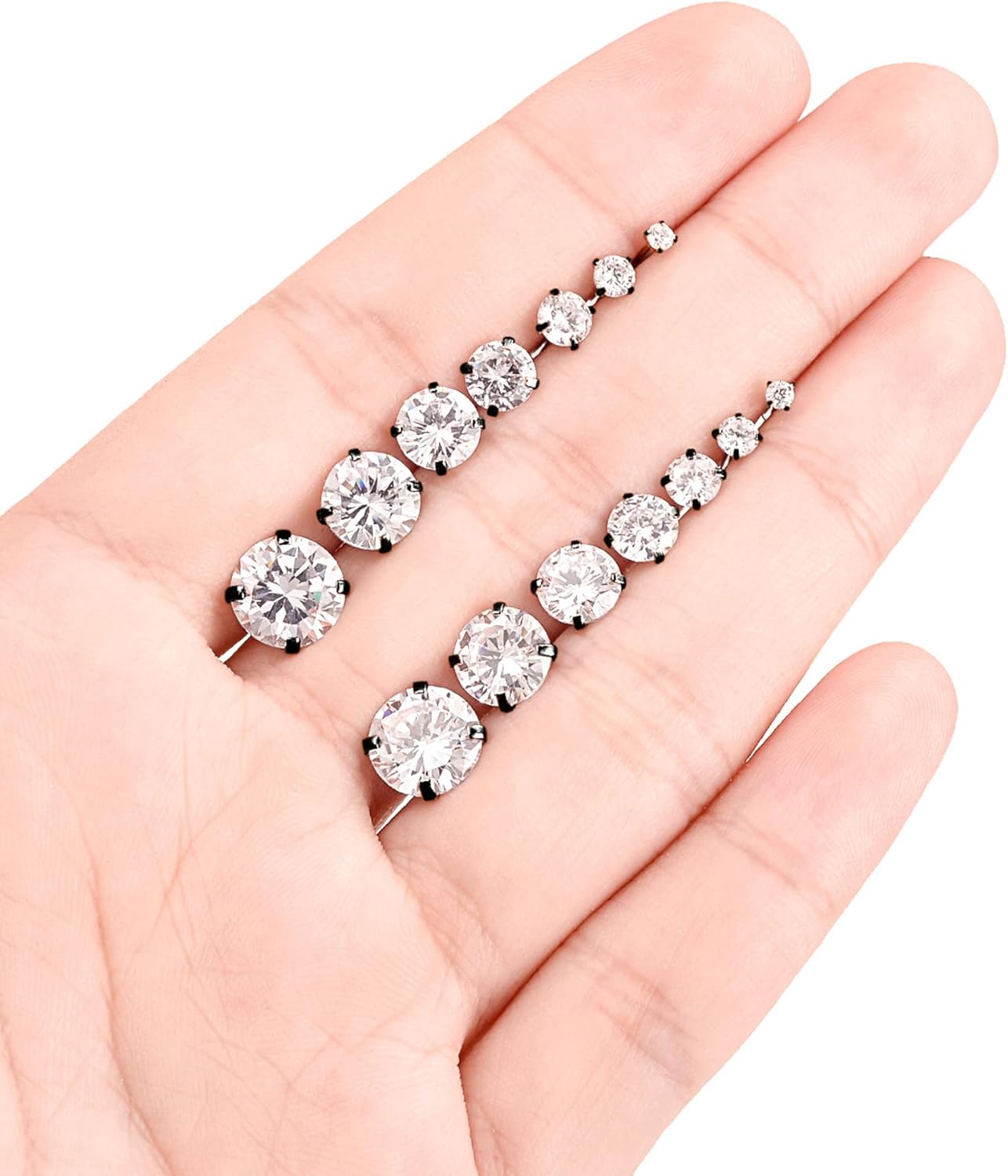 Tornito 7 Pairs 20G Stainless Steel Stud Earrings Round Cubic Zirconia Barbell Earring Set For Men Women 2MM-8MM Rose Gold Tone - Image 6