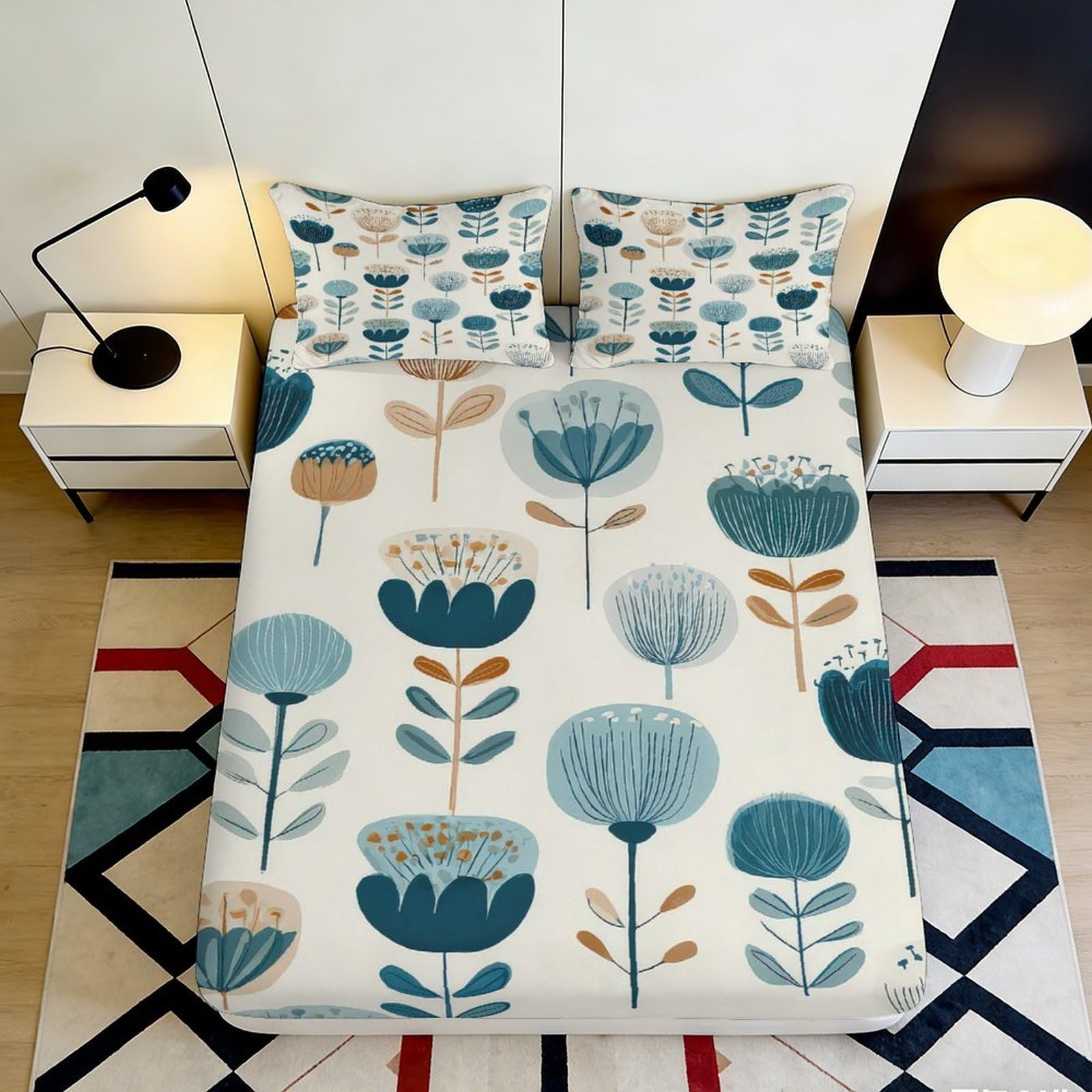Pnayamiorkfel Style-6 3D Printed Nordic Botanical Fitted Sheet Microfiber Soft Floral Bed Cover Anti-Slip Easy Care For Bedroom Guest Room 90X200x25cm